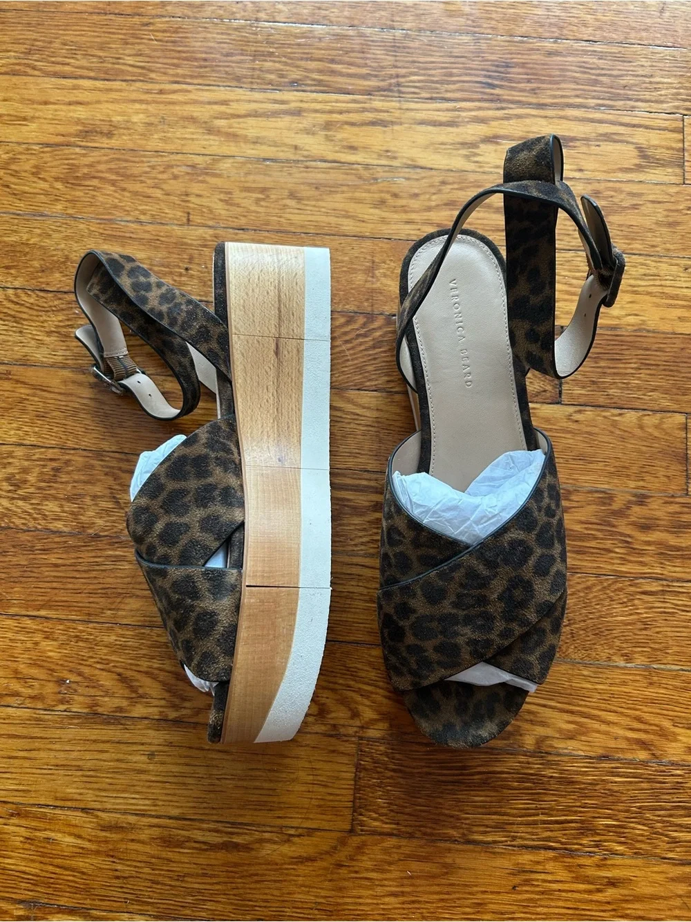 Never Worn! Veronica Beard Leopard-Print Platform Wedge Sandals in Brown